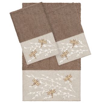 Linum Home Textiles Turkish Cotton Braelyn 3 pc Embellished Hand & Bath Towel Set
