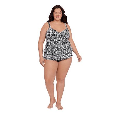 Plus Size Bal Harbour D-Cup Tiered Faukini One-Piece Swimsuit