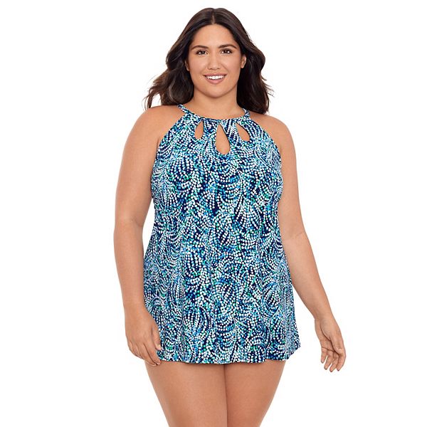 Plus Size Bal Harbour HighNeck Cutout Tummy Control OnePiece Swimdress