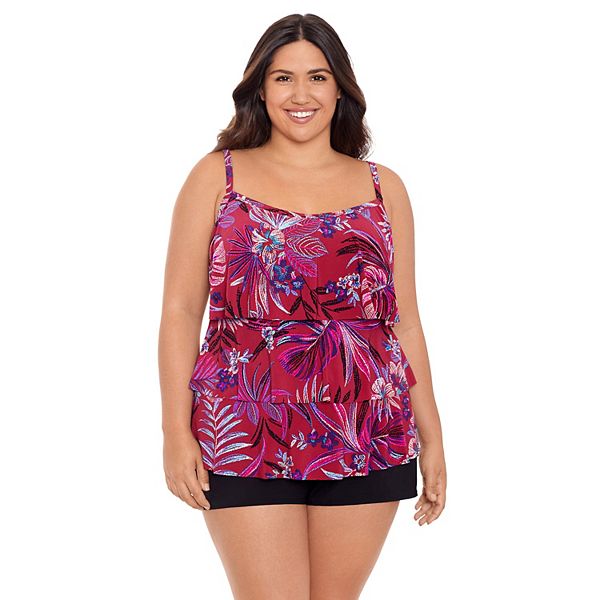 Plus Size Bal Harbour Tiered Ruffle Tankini Top