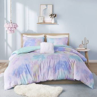 Intelligent Design Karissa Watercolor Tie Dye Antimicrobial Duvet Cover Set with Throw Pillow