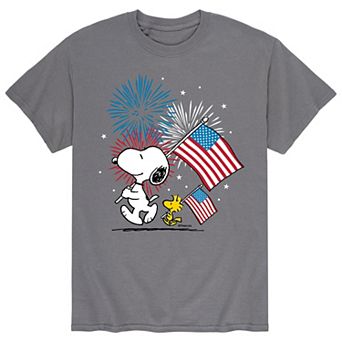 Men's Peanuts Snoopy & Woodstock Flags Fireworks Tee