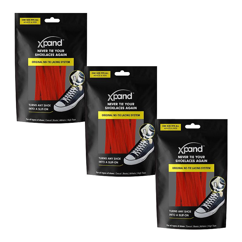 Xpand 3-Pack No Tie Shoelaces System with Elastic Laces, Womens, Red