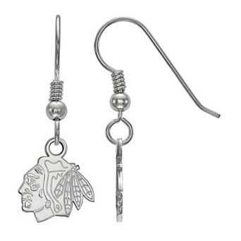 LogoArt Sterling Silver Chicago Blackhawks Mini Logo Dangle Earrings