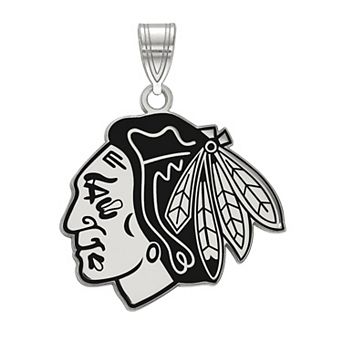 LogoArt Sterling Silver Chicago Blackhawks Large Enamel Pendant
