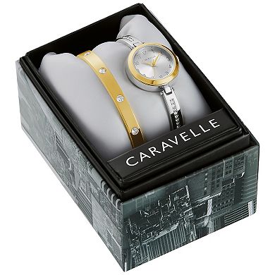 Caravelle by Bulova Women's Two-Tone Watch & Bangle Bracelet Set