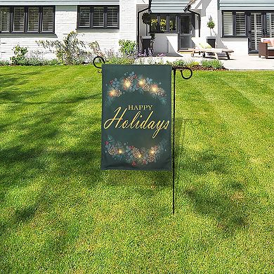 LumaBase Happy Holidays Light-Up Outdoor Garden Flag, Stand & Remote 3-piece Set