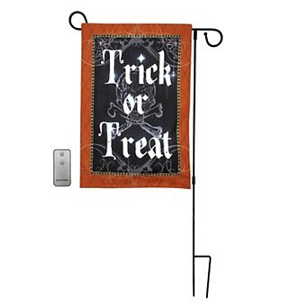 Trick Or Treat Light-Up Outdoor Garden Flag, Stand & Remote 3 pc Set