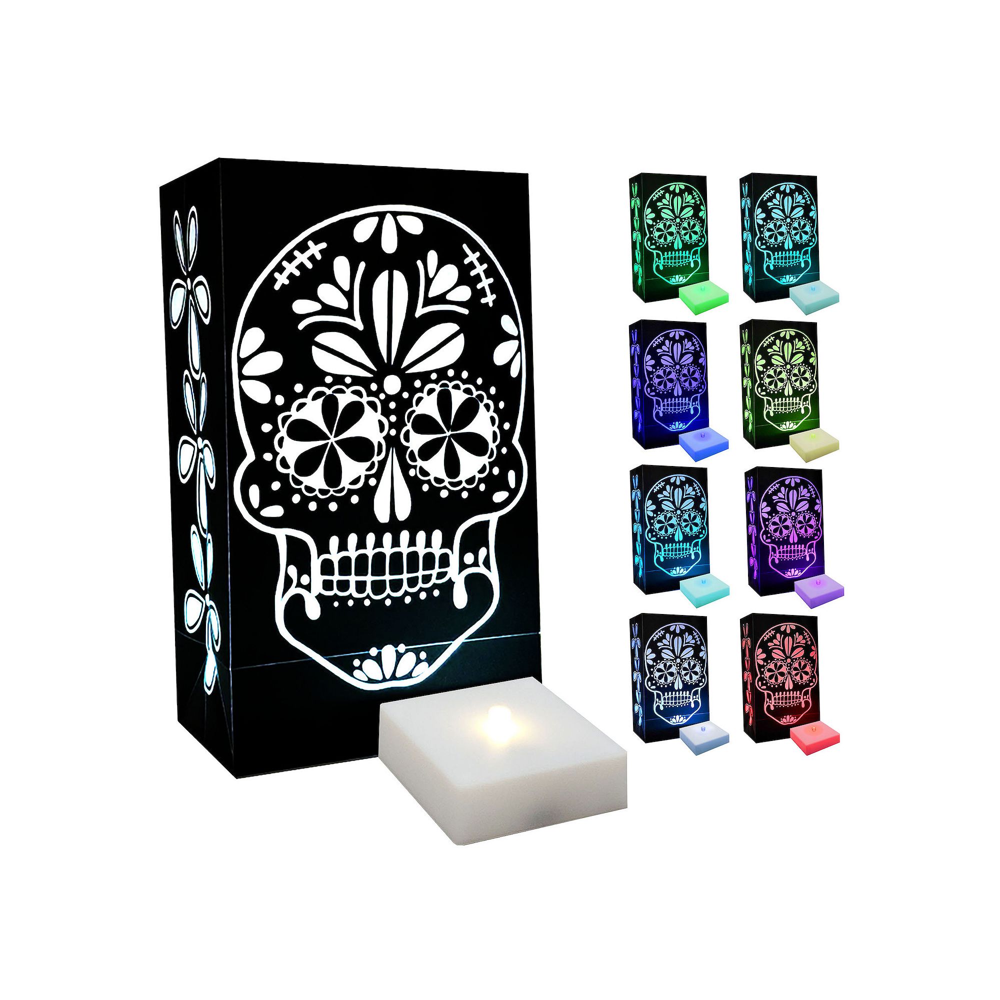 Color Changing Sugar Skull LED Luminaria Bag & Light 6-piece Set, Multi