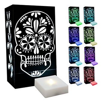 LumaBase Color Changing Sugar Skull LED Luminaria Bag & Light 6 pc Set