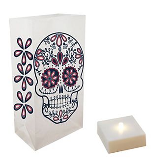 LumaBase Sugar Skull LED Luminaria Bag & Light 6 pc Set