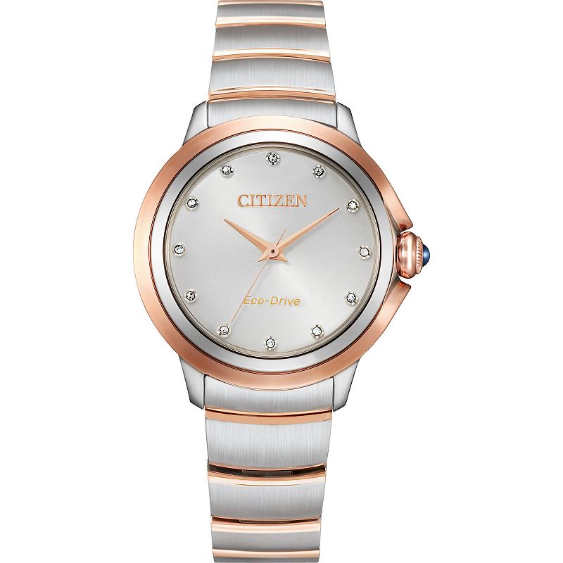 Citizen Eco-Drive Women's Ceci Two-Tone Stainless Steel Bracelet Watch - EM0956-54A, Size: 32 mm, Rose Tone Silver