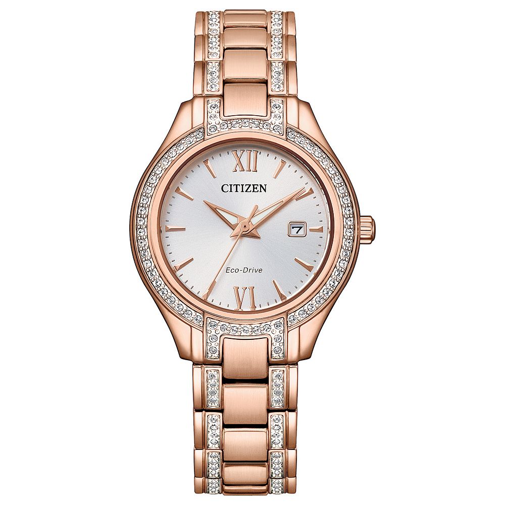 Citizen Silhouette Eco-Drive Sapphire MOP Crystal Rose Gold 30mm Watch 5.75\