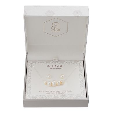 Aleure Precioso Sterling Silver Graduated Freshwater Cultured Pearl Necklace & Freshwater Cultured Pearl Stud Earring Set