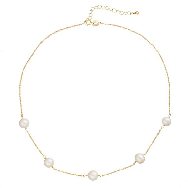 Aleure Precioso 18k Gold Over Silver Freshwater Cultured Pearl Station Necklace - Gold Tone White