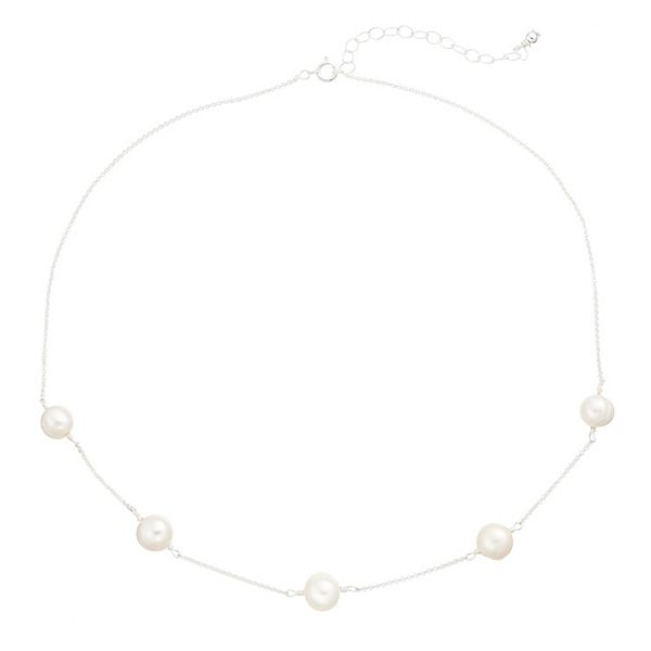 Aleure Precioso 18k Gold Over Silver Freshwater Cultured Pearl Station Necklace - Sterling Silver White