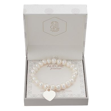 Aleure Precioso Dyed Freshwater Cultured Pearl & Heart Charm Stretch Bracelet