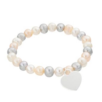Aleure Precioso Dyed Freshwater Cultured Pearl & Heart Charm Stretch Bracelet