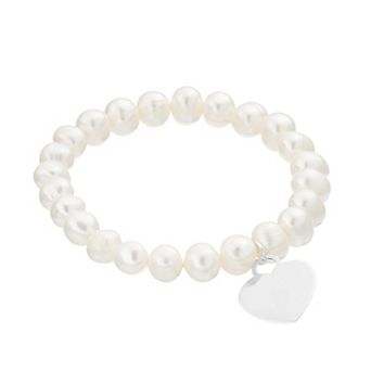 Aleure Precioso Dyed Freshwater Cultured Pearl & Heart Charm Stretch Bracelet