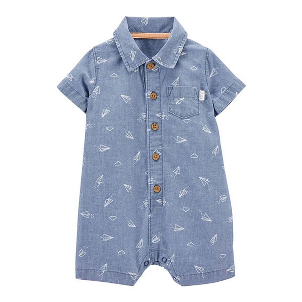 Baby Boy Carter's Chambray Paper Airplane Polo Romper