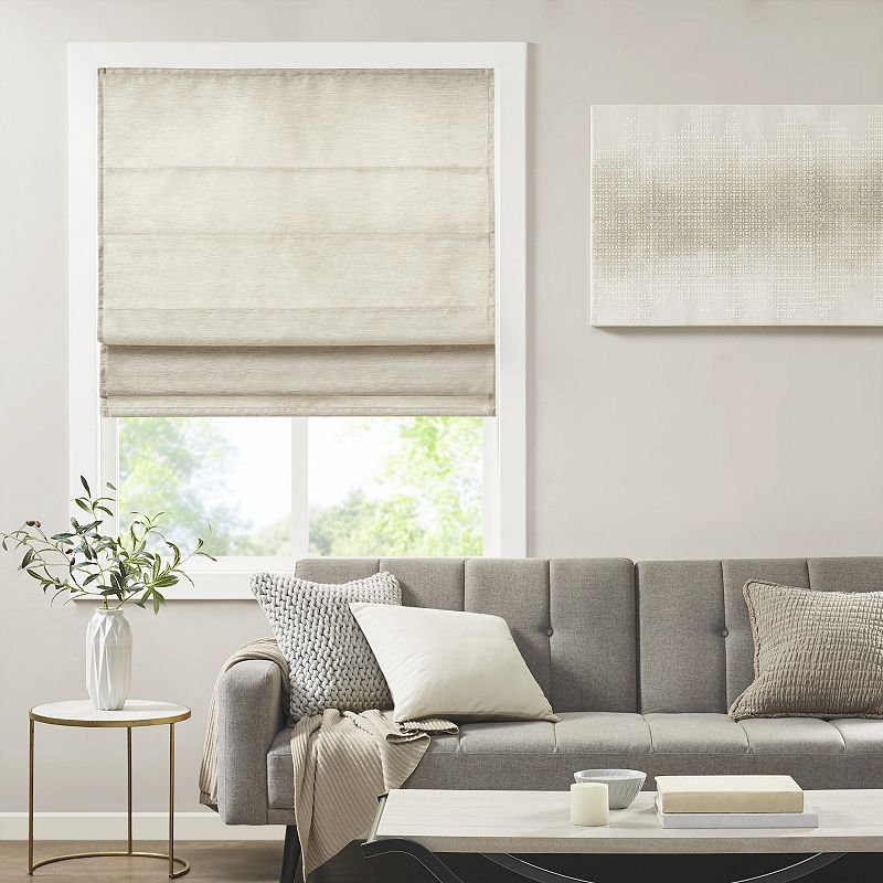 64"x35" Aberdeen Printed Faux Silk Room Darkening Cordless Roman Blinds and Shade Ivory: Madison Park Window Treatments