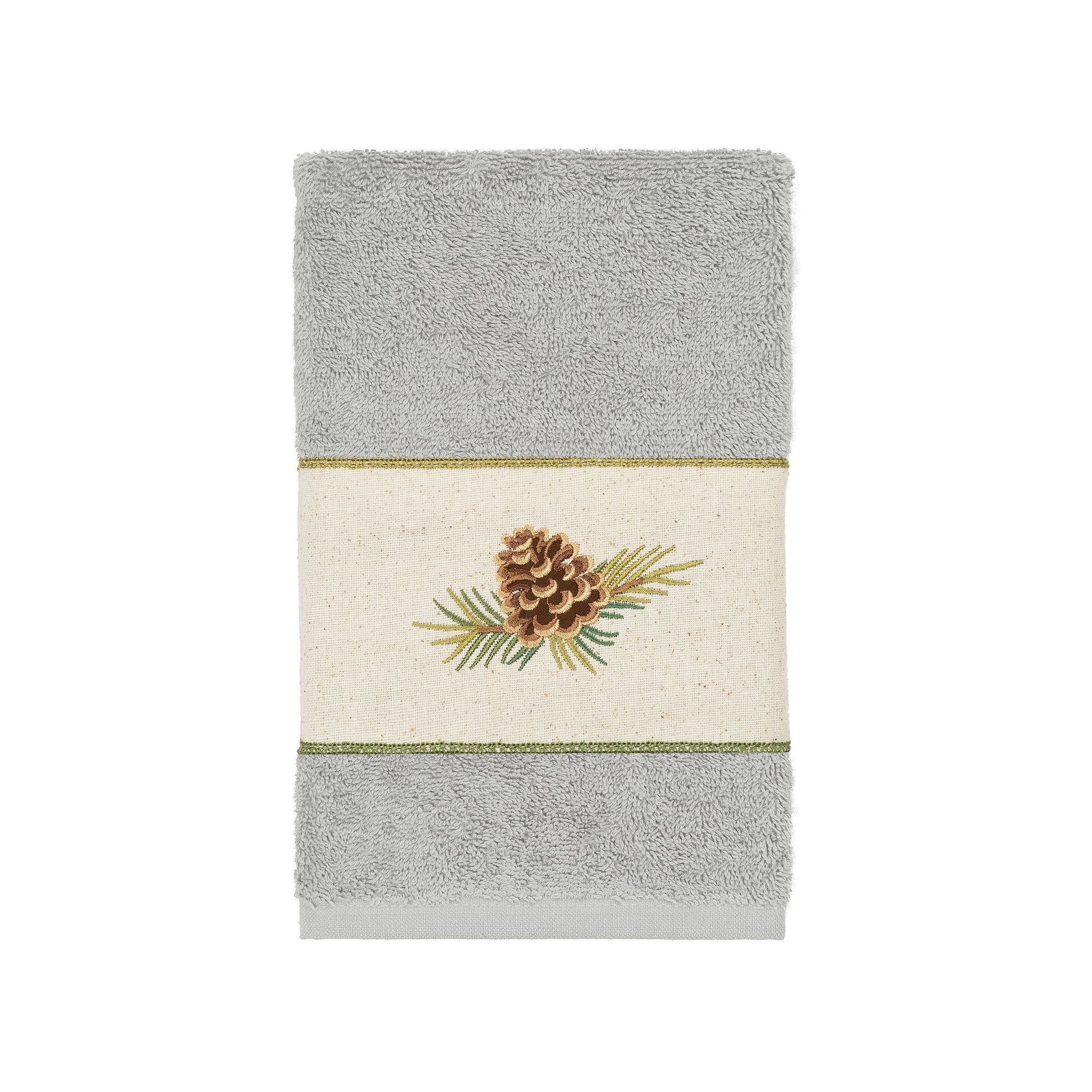 Linum Home Textiles Turkish Cotton Pierre Embellished Hand Towel, Light Gra