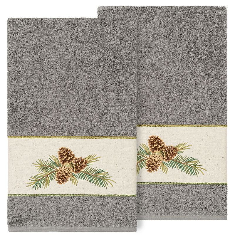 Linum Home Textiles Pierre Embellished 2-pc. Embellished Floral Bath Towel, One Size, Gray