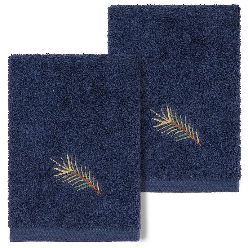 Linum Home Textiles Turkish Cotton Pierre 2-piece Embellished Washcloth Set, Black Blue