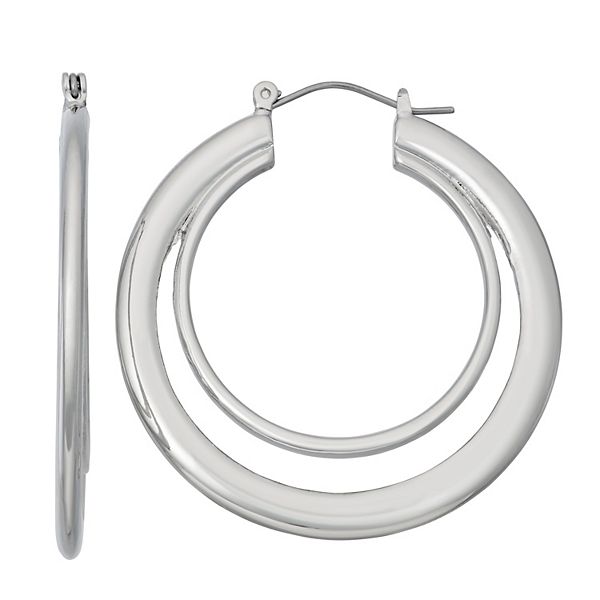 14K White Metal Fashion Grooved Hoop Earrings 14K White Metal Fashion Grooved Hoop Earrings