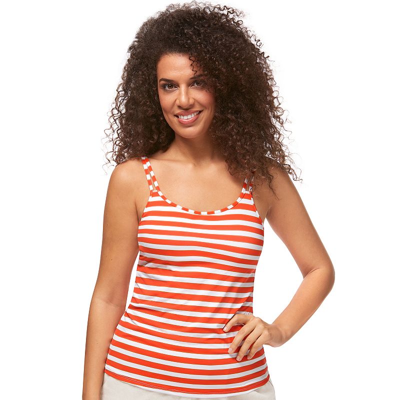 Womens Amoena Sunset Chic Striped Masectomy Tank, Size: Small, Orange Brow