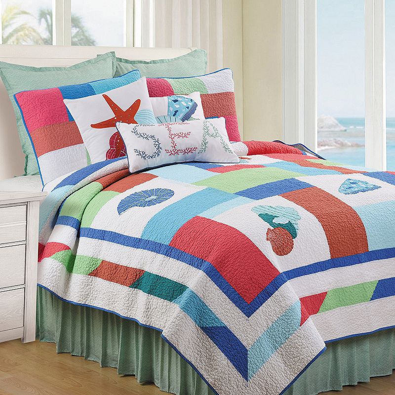 C&F Home Antigua Bay Coastal Quilt Set with Shams, Orange, Full/Queen