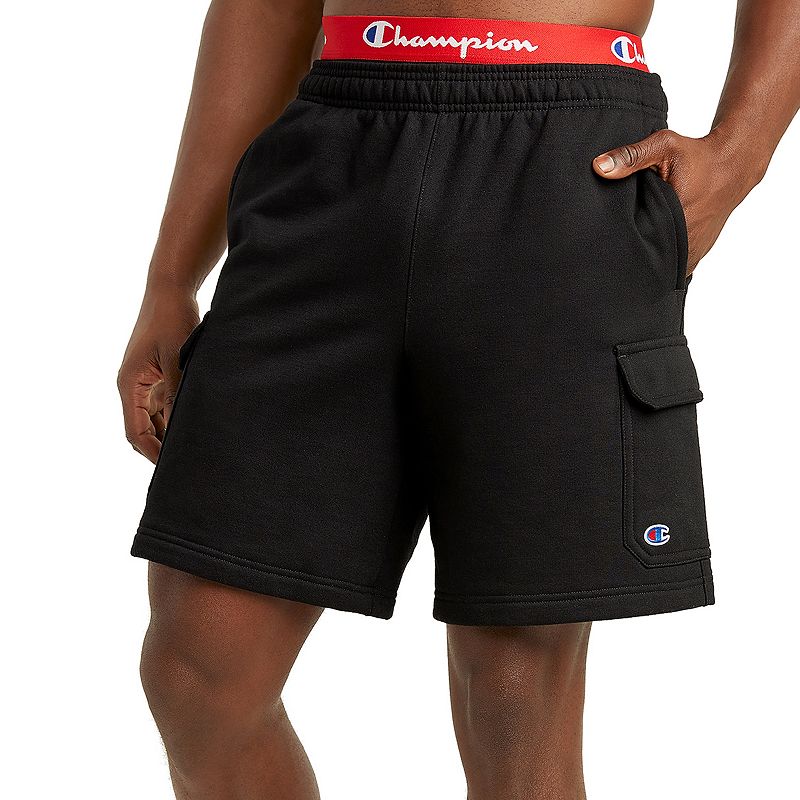 Mens Champion Powerblend Fleece Cargo Shorts, Size: XL, Black
