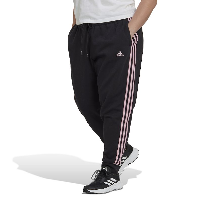 Plus Size adidas 3-Stripe Fleece Joggers, Womens, Size: 2XL, Black