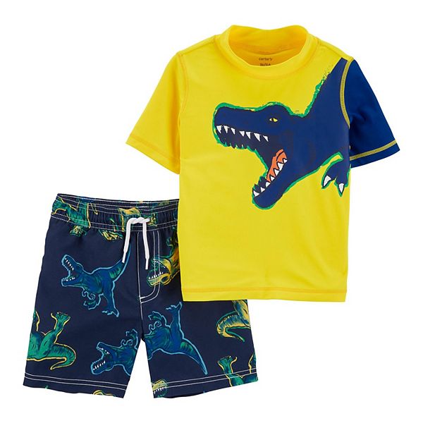 Toddler Boy Carter's Dinosaur Rash Guard Top & Swim Shorts Set