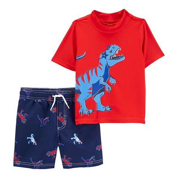 Toddler Boy Carter's Dino Graphic Rashguard & Patterned Swim Trunks Set