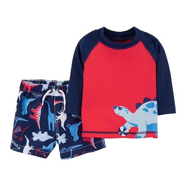 Baby Boy Carter s Dinosaur Rash Guard Top Swim Trunks Set