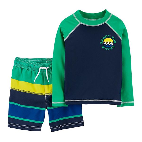 Baby Boy Carter's "Ready For Waves" Striped Rash Guard Top & Swim