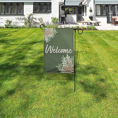 Lighted Outdoor "Welcome" Garden Flag & Stand 2-Piece Set