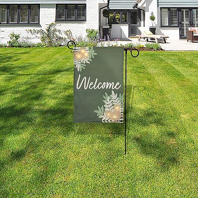 Lighted Outdoor "Welcome" Garden Flag & Stand 2-Piece Set