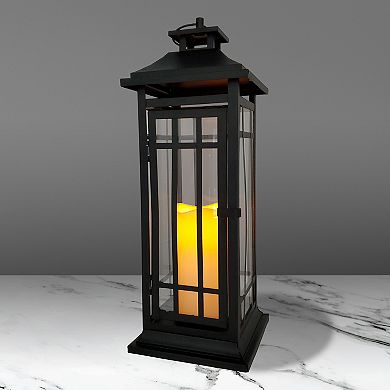 LumaBase 17" x 6" Lantern & LED Candle 2-piece Set