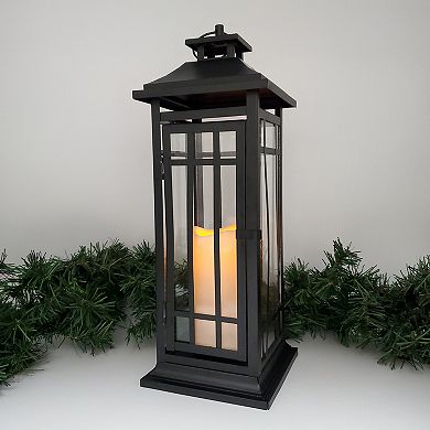 LumaBase 17" x 6" Lantern & LED Candle 2-piece Set