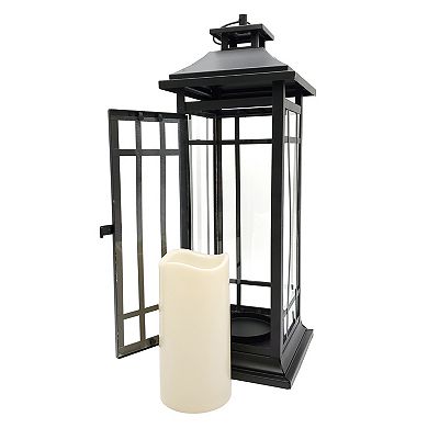 LumaBase 17" x 6" Lantern & LED Candle 2-piece Set