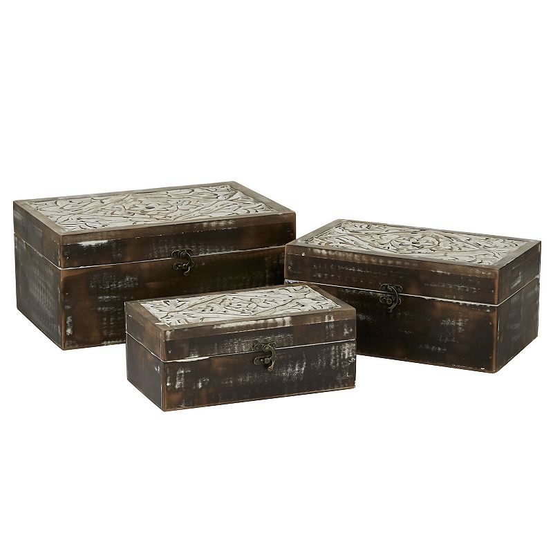 Stella & Eve Wooden Jewelry Box 3-Piece Set, Brown