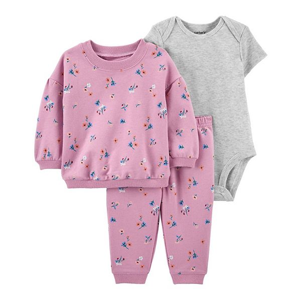 Baby Girl Carter's 3-pc. Flower Bodysuit & Pants Set