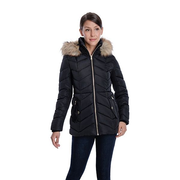 Women's London Fog FauxFur Hood Short Puffer Jacket