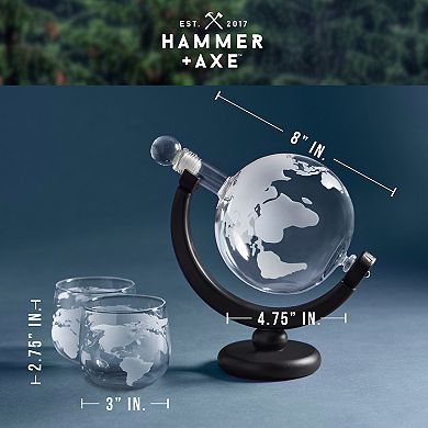 Hammer & Axe Globe-Shaped Whiskey Decanter Set