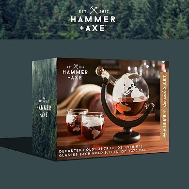 Hammer & Axe Globe-Shaped Whiskey Decanter Set