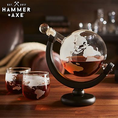 Hammer & Axe Globe-Shaped Whiskey Decanter Set