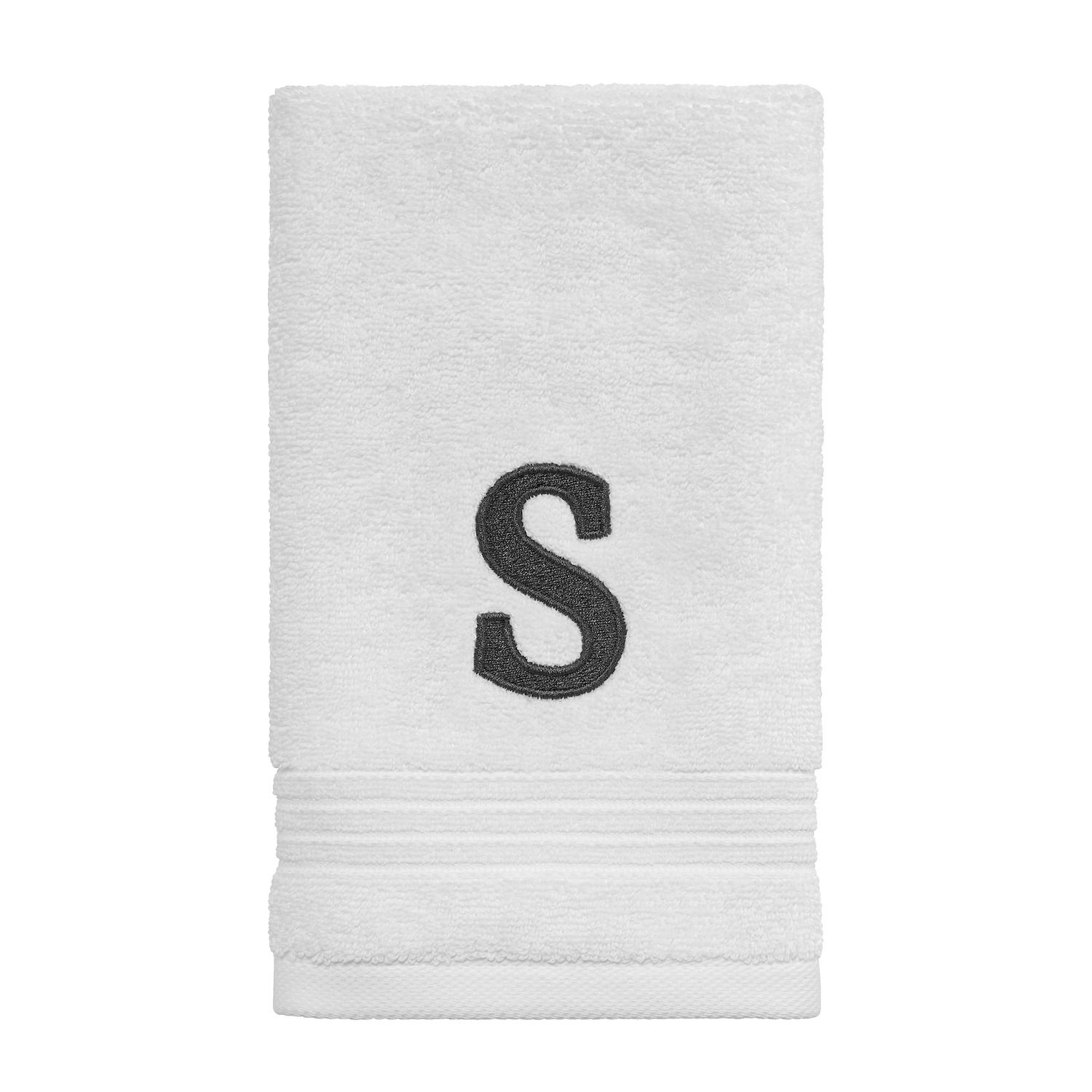 Avanti Linens Monogram Hand Towel - 100% Cotton, Embroidered Letter, White With Gray, 18x28 Inches