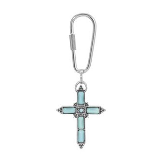 Symbols of Faith Silver Tone Simulated Stone Cross Key Chain
